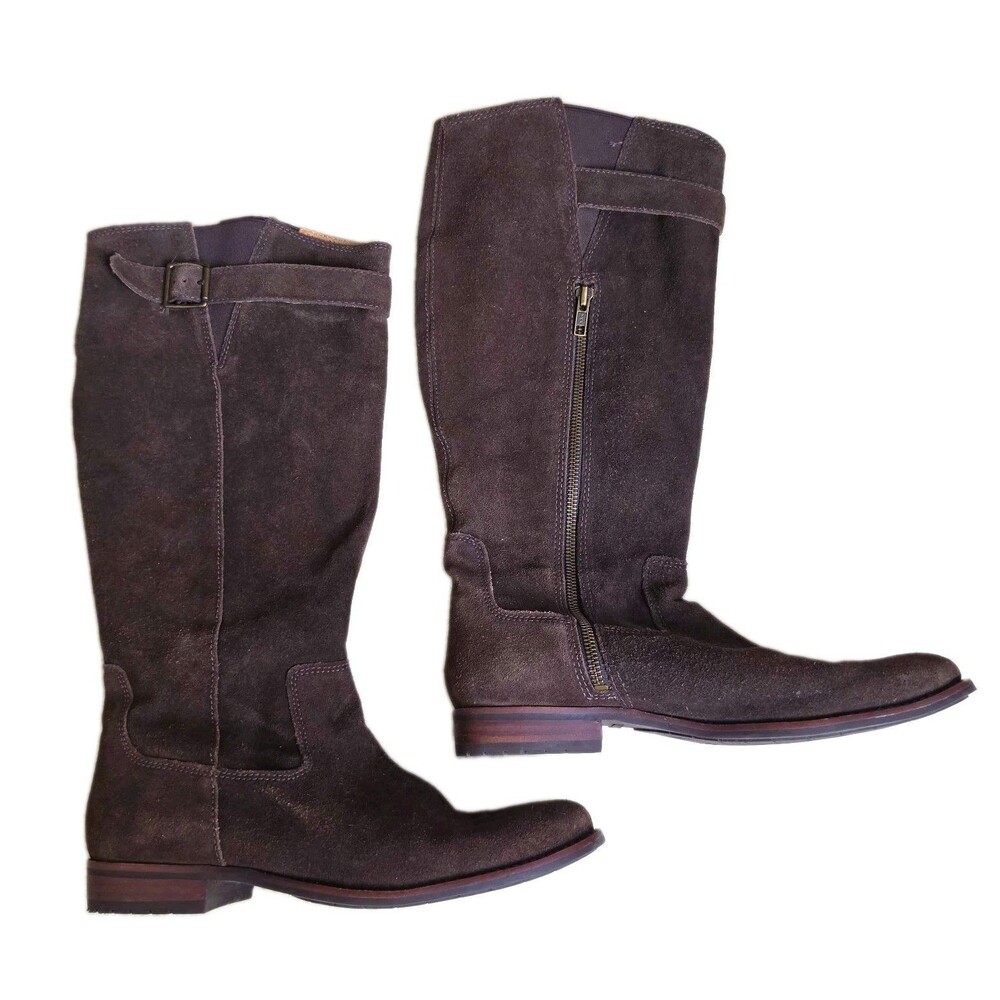 L.L.Bean Women's Brown Suede Knee High Riding Boots Zip Buckle, Size 9.5B
